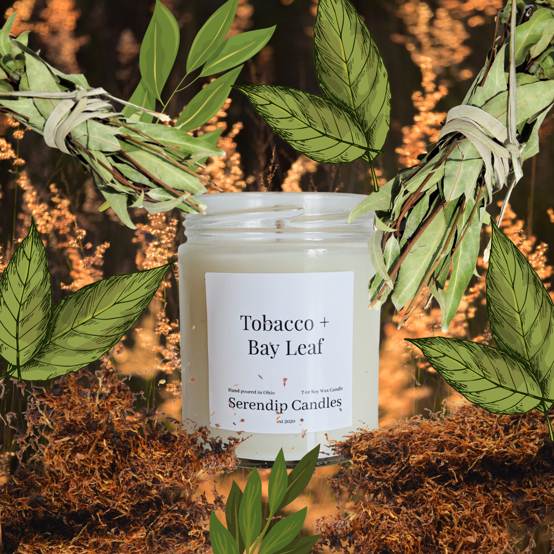 tobacco and bay leaf candle & cedar and warm musk tobacco + bay leaf white